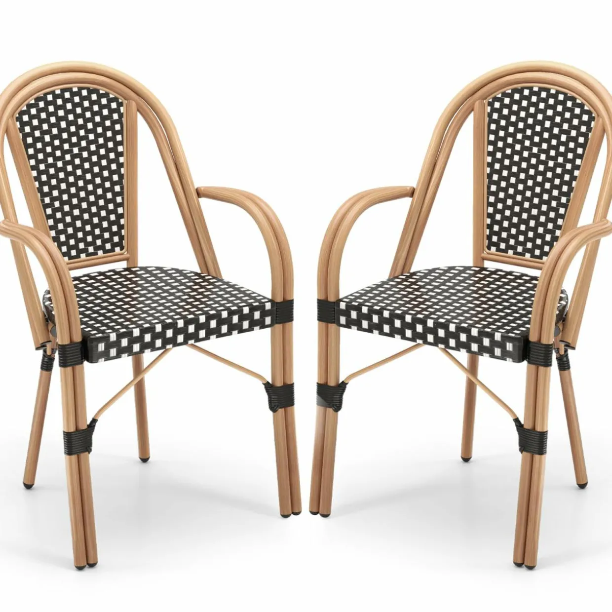 Tangkula Outdoor French Bistro Chairs Set of 2/4, Hand-Woven PE Wicker Patio Chairs with Armrests