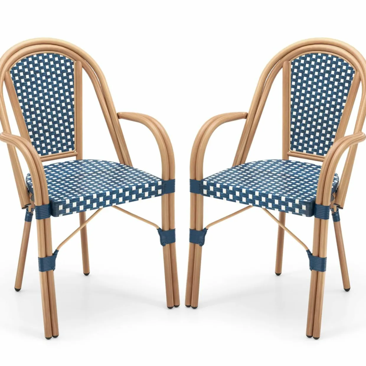 Tangkula Outdoor French Bistro Chairs Set of 2/4, Hand-Woven PE Wicker Patio Chairs with Armrests
