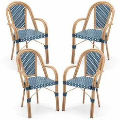 Tangkula Outdoor French Bistro Chairs Set of 2/4, Hand-Woven PE Wicker Patio Chairs with Armrests