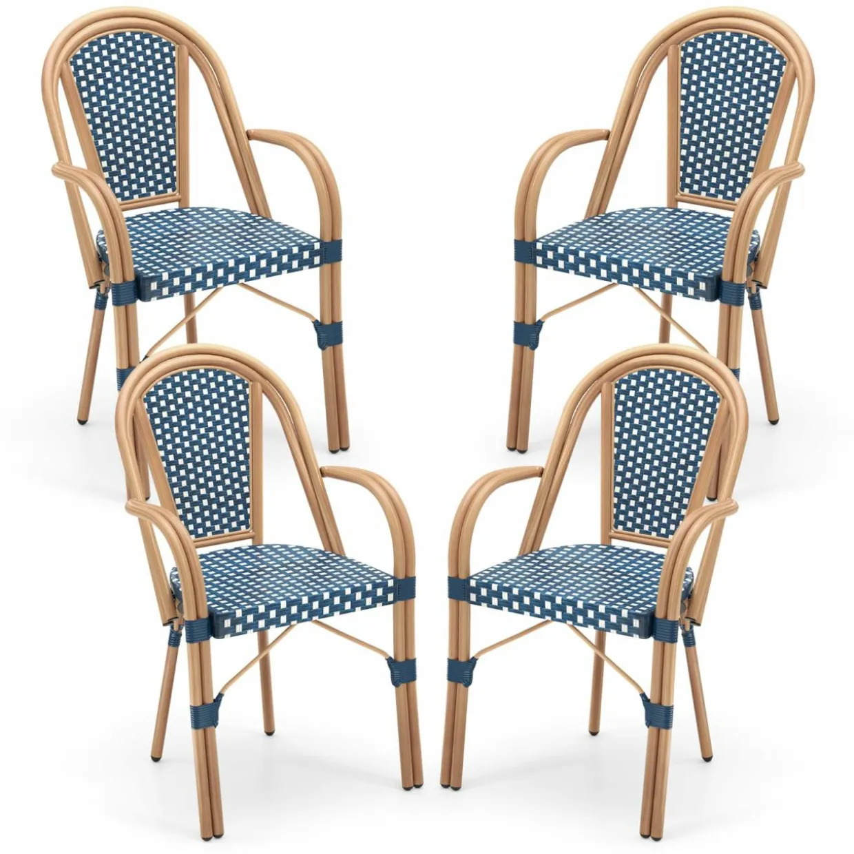 Tangkula Outdoor French Bistro Chairs Set of 2/4, Hand-Woven PE Wicker Patio Chairs with Armrests