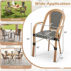 Tangkula Outdoor French Bistro Chairs Set of 2/4, Hand-Woven PE Wicker Patio Chairs with Armrests