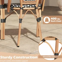 Tangkula Outdoor French Bistro Chairs Set of 2/4, Hand-Woven PE Wicker Patio Chairs with Armrests
