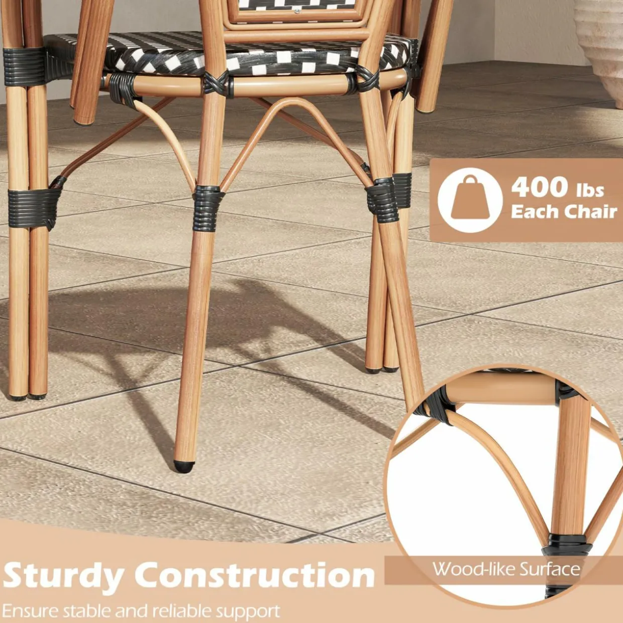 Tangkula Outdoor French Bistro Chairs Set of 2/4, Hand-Woven PE Wicker Patio Chairs with Armrests