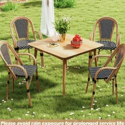 Tangkula Outdoor French Bistro Chairs Set of 2/4, Hand-Woven PE Wicker Patio Chairs with Armrests