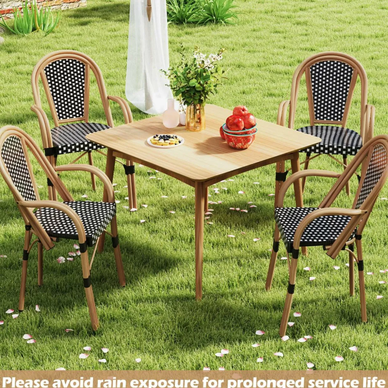 Tangkula Outdoor French Bistro Chairs Set of 2/4, Hand-Woven PE Wicker Patio Chairs with Armrests