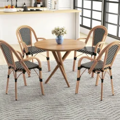 Tangkula Outdoor French Bistro Chairs Set of 2/4, Hand-Woven PE Wicker Patio Chairs with Armrests