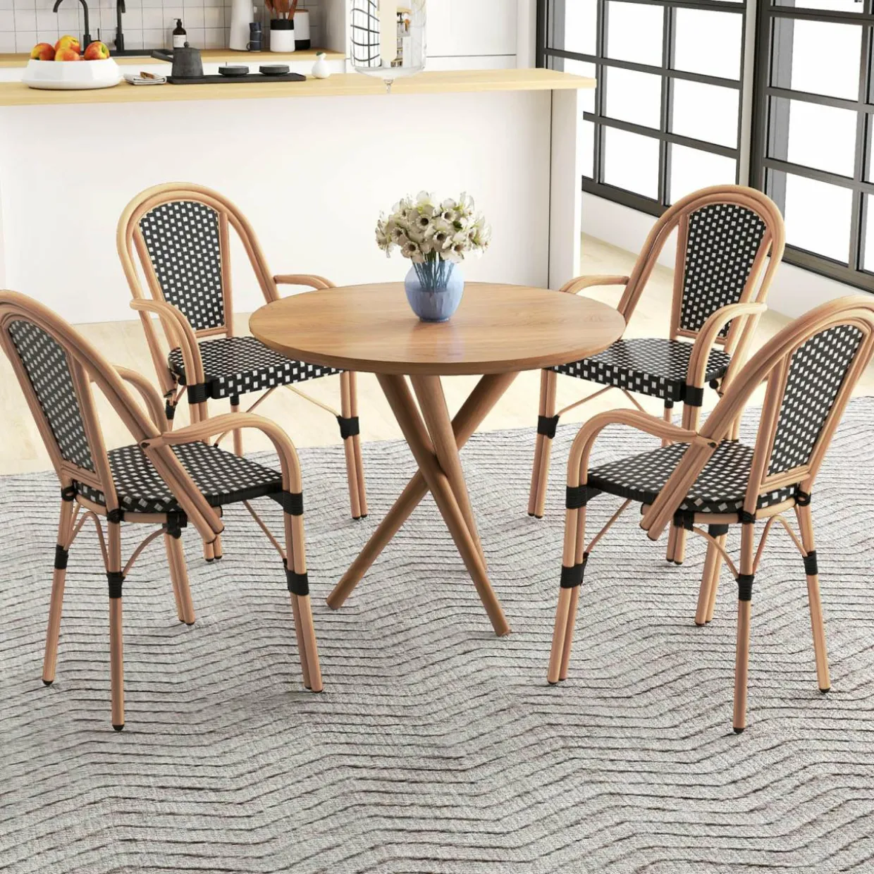 Tangkula Outdoor French Bistro Chairs Set of 2/4, Hand-Woven PE Wicker Patio Chairs with Armrests