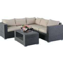 Tangkula Outdoor Furniture 4 Piece, Sectional Sofa with Coffee Table