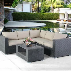 Tangkula Outdoor Furniture 4 Piece, Sectional Sofa with Coffee Table