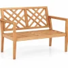 Tangkula Outdoor Garden Bench, 2-Person Teak Wood Bench with Comfy Armrests and Backrest, Slatted Seating Area