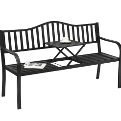Tangkula Outdoor Garden Bench with Pullout Middle Table