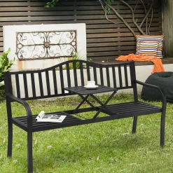 Tangkula Outdoor Garden Bench with Pullout Middle Table
