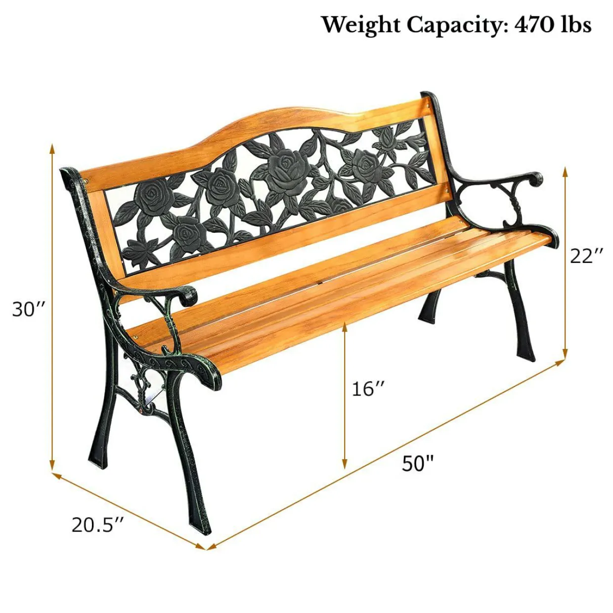 Tangkula Outdoor Garden Bench Park Bench, Patio Bench Chair with Cast Iron & Hardwood Structure