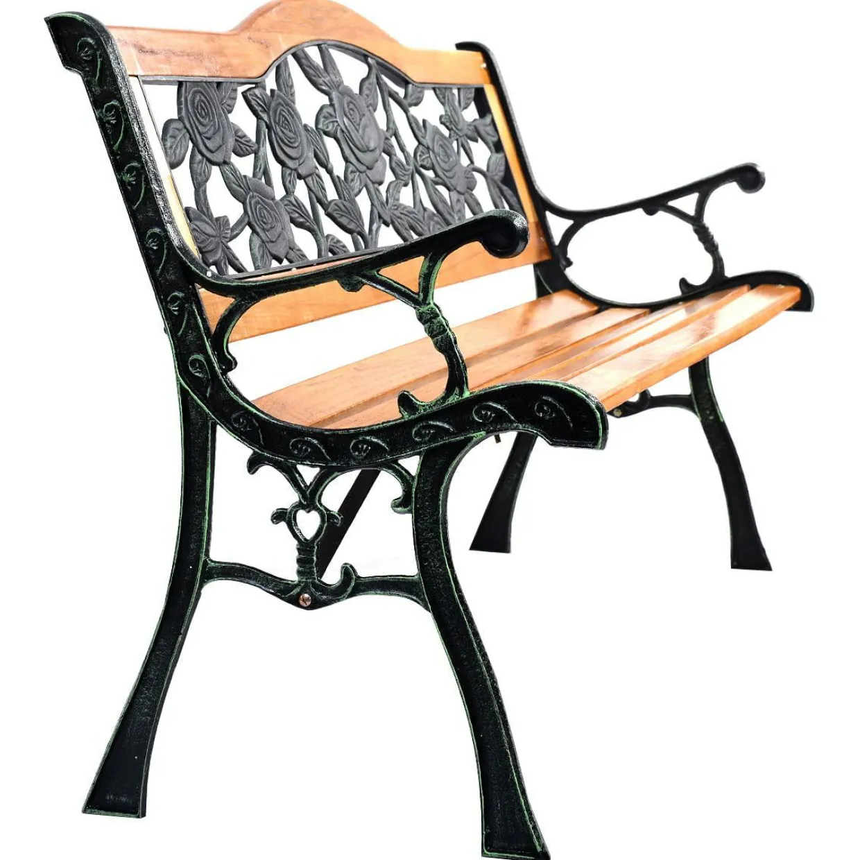 Tangkula Outdoor Garden Bench Park Bench, Patio Bench Chair with Cast Iron & Hardwood Structure