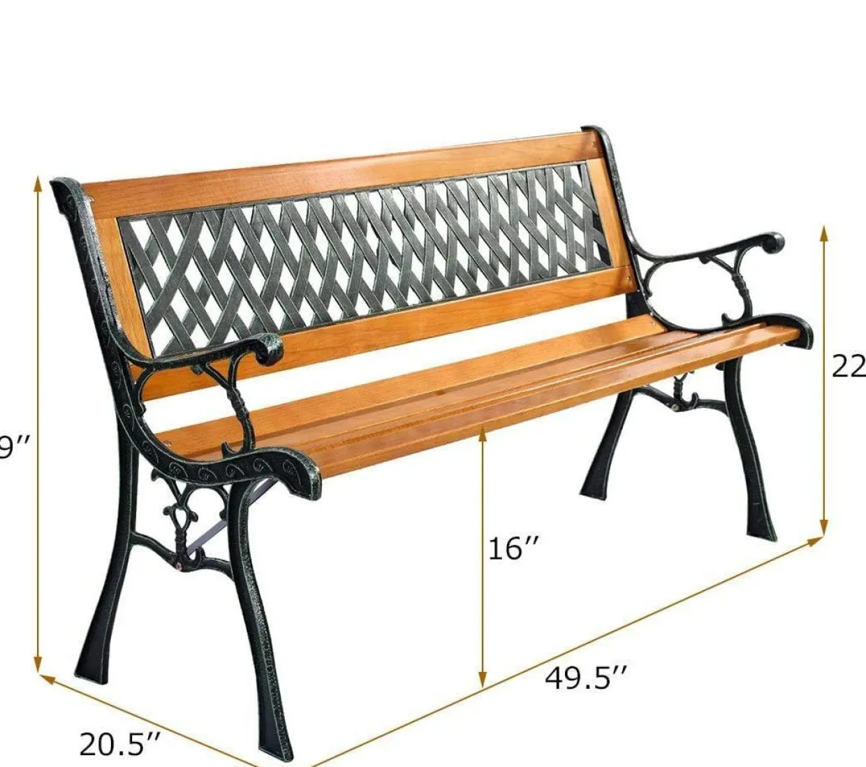 Tangkula Outdoor Garden Bench Park Bench, Patio Bench Chair with Cast Iron & Hardwood Structure