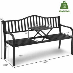 Tangkula Outdoor Garden Bench with Pullout Middle Table