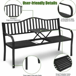 Tangkula Outdoor Garden Bench with Pullout Middle Table