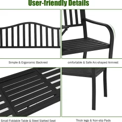 Tangkula Outdoor Garden Bench with Pullout Middle Table