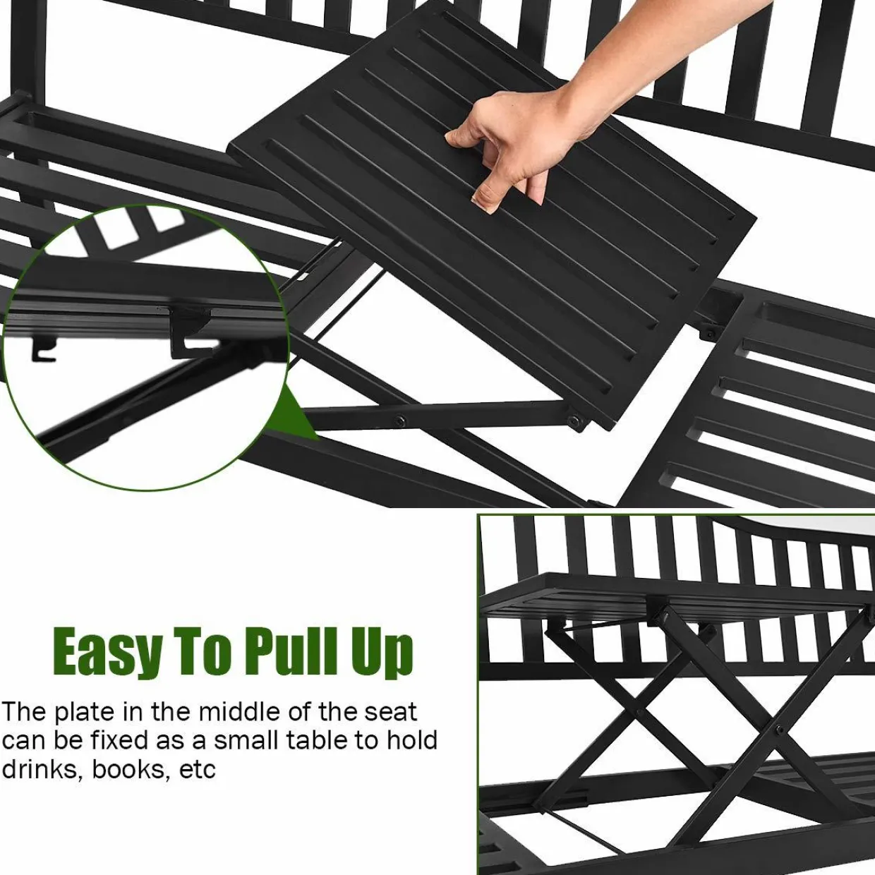 Tangkula Outdoor Garden Bench with Pullout Middle Table