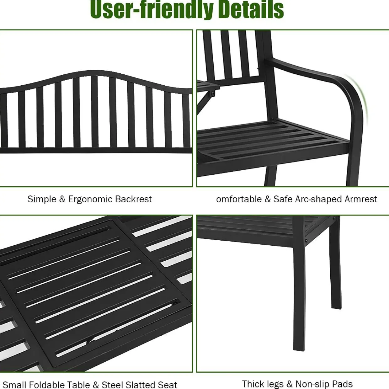 Tangkula Outdoor Garden Bench with Pullout Middle Table