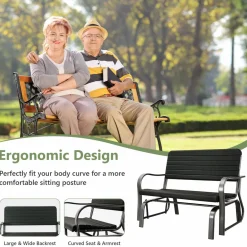 Tangkula Outdoor Glider Patio Chair Bench, Porch Glider Loveseat Swing Bench