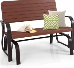 Tangkula Outdoor Glider Patio Chair Bench, Porch Glider Loveseat Swing Bench