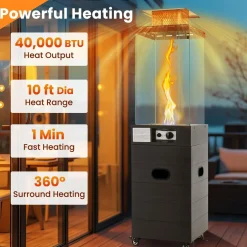 Tangkula Outdoor Heater, 40,000 BTU Propane Patio Heater with Tempered Glass Tube