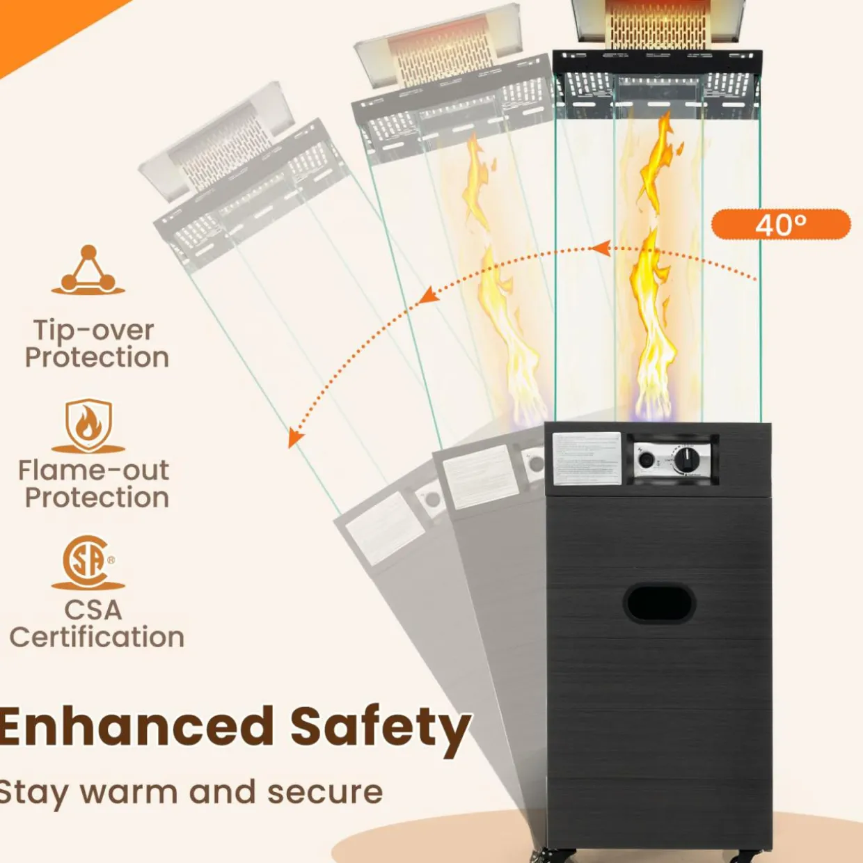 Tangkula Outdoor Heater, 40,000 BTU Propane Patio Heater with Tempered Glass Tube