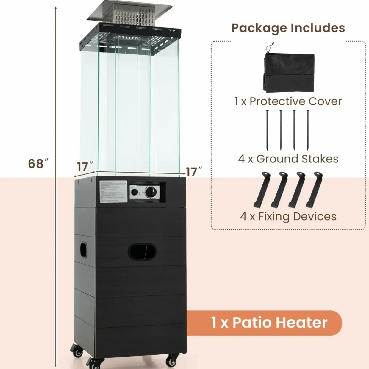 Tangkula Outdoor Heater, 40,000 BTU Propane Patio Heater with Tempered Glass Tube