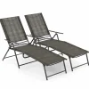 Tangkula Outdoor Lounge Chairs Set of 1/2, Patio Folding Chaise Recliner with 6-Level Backrest