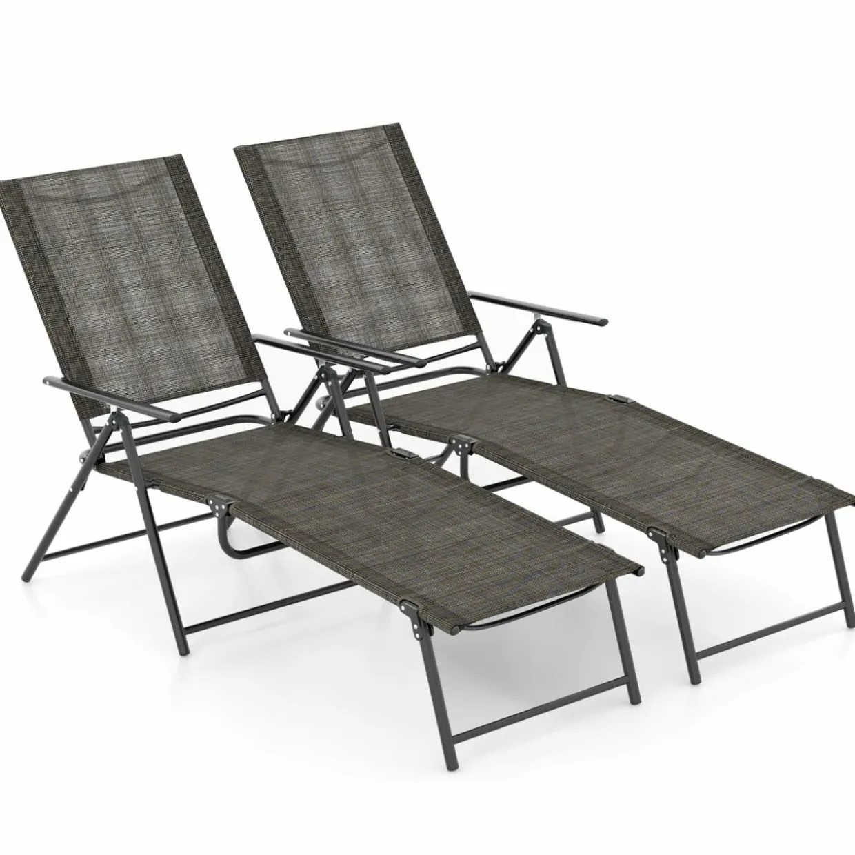 Tangkula Outdoor Lounge Chairs Set of 1/2, Patio Folding Chaise Recliner with 6-Level Backrest