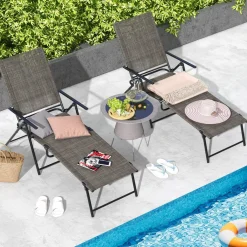 Tangkula Outdoor Lounge Chairs Set of 1/2, Patio Folding Chaise Recliner with 6-Level Backrest