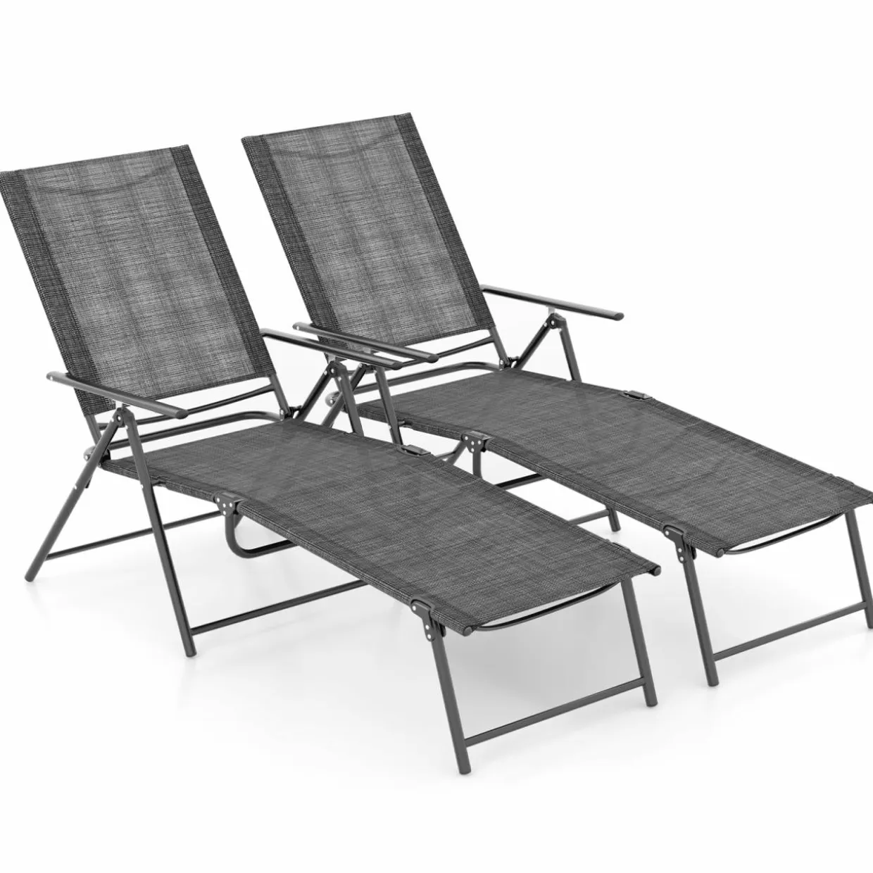 Tangkula Outdoor Lounge Chairs Set of 1/2, Patio Folding Chaise Recliner with 6-Level Backrest