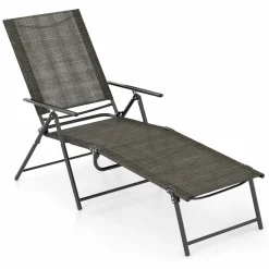 Tangkula Outdoor Lounge Chairs Set of 1/2, Patio Folding Chaise Recliner with 6-Level Backrest
