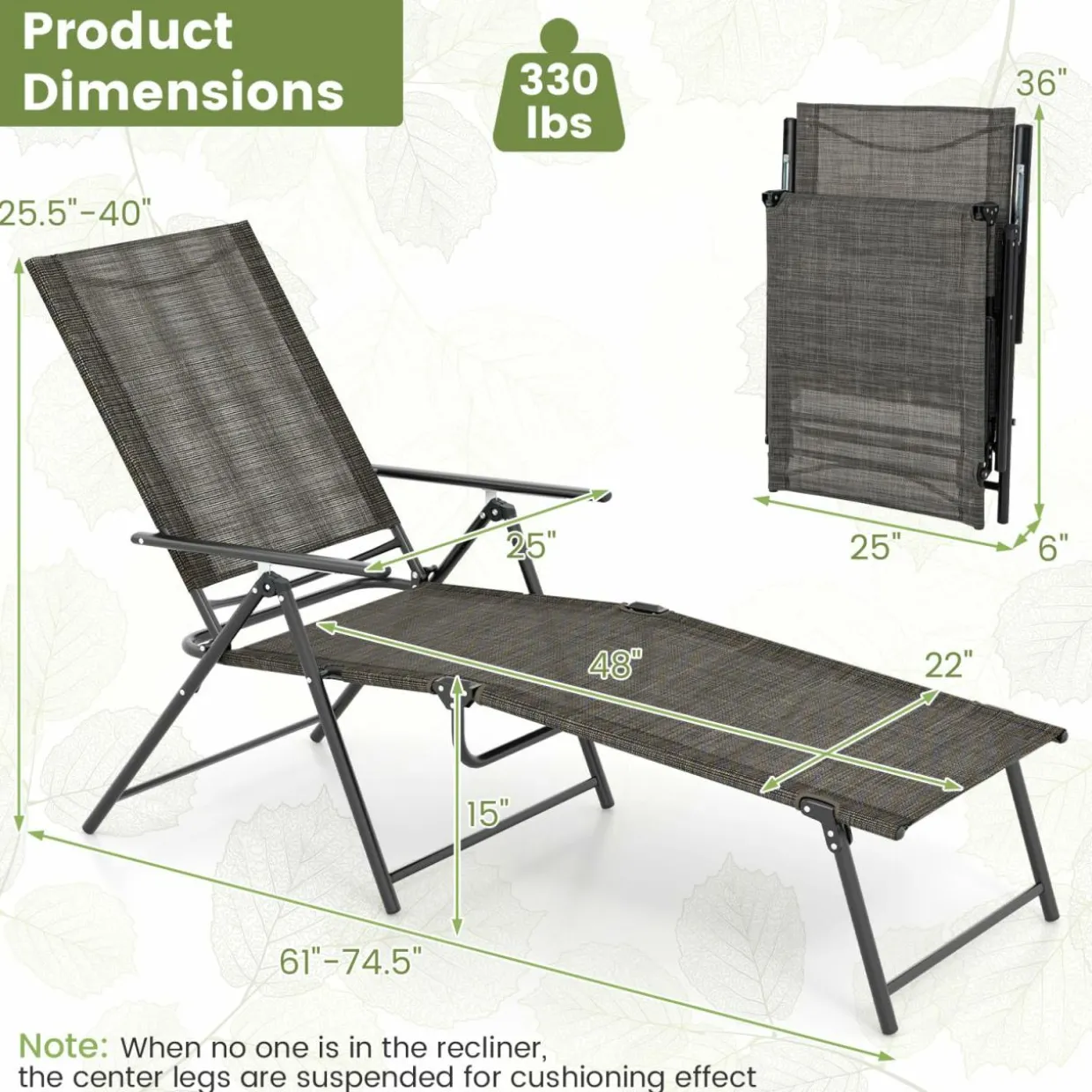 Tangkula Outdoor Lounge Chairs Set of 1/2, Patio Folding Chaise Recliner with 6-Level Backrest
