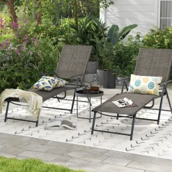 Tangkula Outdoor Lounge Chairs Set of 1/2, Patio Folding Chaise Recliner with 6-Level Backrest
