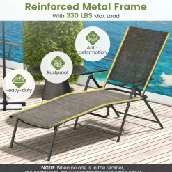 Tangkula Outdoor Lounge Chairs Set of 1/2, Patio Folding Chaise Recliner with 6-Level Backrest