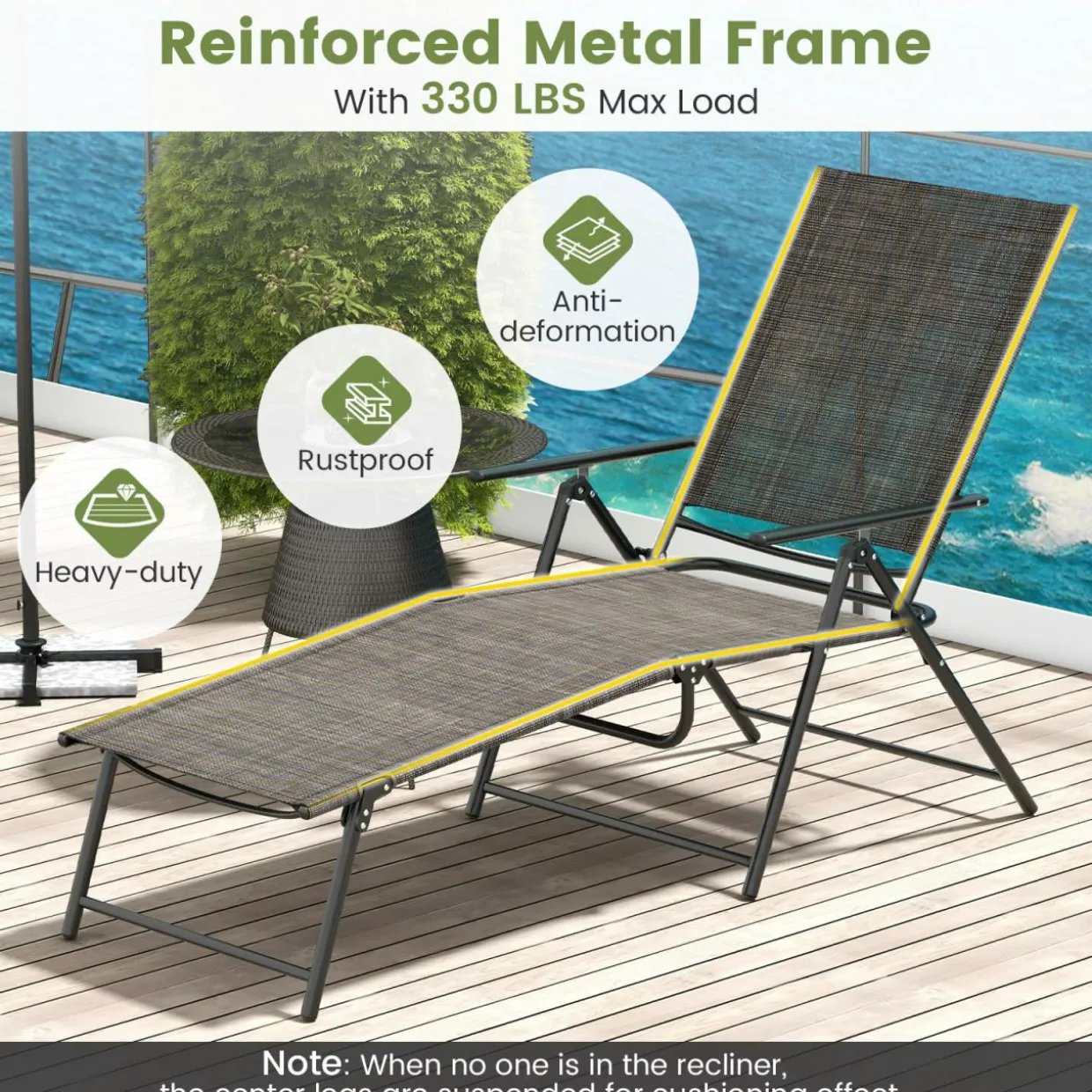 Tangkula Outdoor Lounge Chairs Set of 1/2, Patio Folding Chaise Recliner with 6-Level Backrest