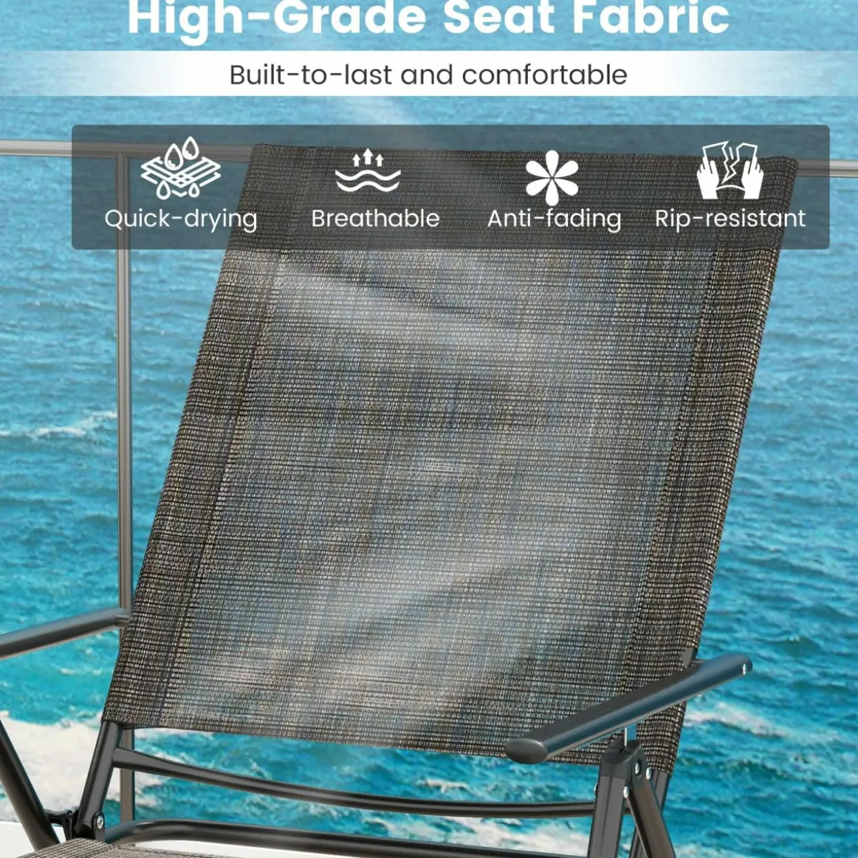 Tangkula Outdoor Lounge Chairs Set of 1/2, Patio Folding Chaise Recliner with 6-Level Backrest