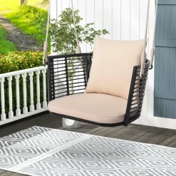 Tangkula Outdoor Metal Porch Swing, Single Person Hanging Seat, Heavy-Duty Swing Chair for Front Porch, Backyard