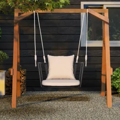 Tangkula Outdoor Metal Porch Swing, Single Person Hanging Seat, Heavy-Duty Swing Chair for Front Porch, Backyard