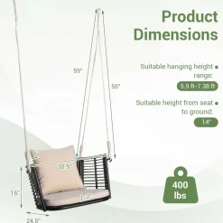 Tangkula Outdoor Metal Porch Swing, Single Person Hanging Seat, Heavy-Duty Swing Chair for Front Porch, Backyard
