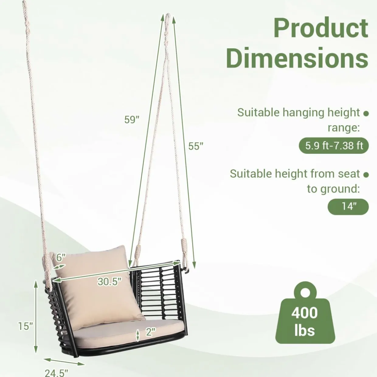 Tangkula Outdoor Metal Porch Swing, Single Person Hanging Seat, Heavy-Duty Swing Chair for Front Porch, Backyard