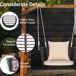 Tangkula Outdoor Metal Porch Swing, Single Person Hanging Seat, Heavy-Duty Swing Chair for Front Porch, Backyard
