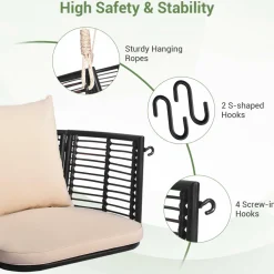 Tangkula Outdoor Metal Porch Swing, Single Person Hanging Seat, Heavy-Duty Swing Chair for Front Porch, Backyard