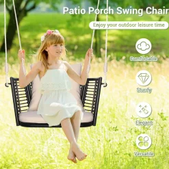 Tangkula Outdoor Metal Porch Swing, Single Person Hanging Seat, Heavy-Duty Swing Chair for Front Porch, Backyard