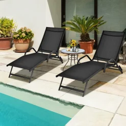 Tangkula Outdoor Patio Chaise Lounge Chairs, Reclining Lounge Chairs with 5-Position Adjustable Backrest & Breathable Fabric