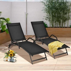 Tangkula Outdoor Patio Chaise Lounge Chairs, Reclining Lounge Chairs with 5-Position Adjustable Backrest & Breathable Fabric