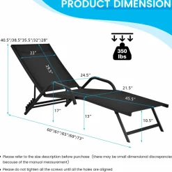 Tangkula Outdoor Patio Chaise Lounge Chairs, Reclining Lounge Chairs with 5-Position Adjustable Backrest & Breathable Fabric