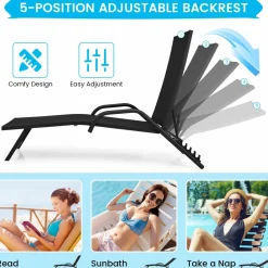 Tangkula Outdoor Patio Chaise Lounge Chairs, Reclining Lounge Chairs with 5-Position Adjustable Backrest & Breathable Fabric